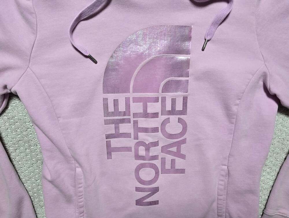 The North Face Hoodie Sweatshirt Pink with Purple Iridescent Logo Size M